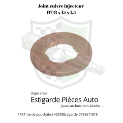 Joint cuivre d'injecteur  7 /8 x 15 x 1.5