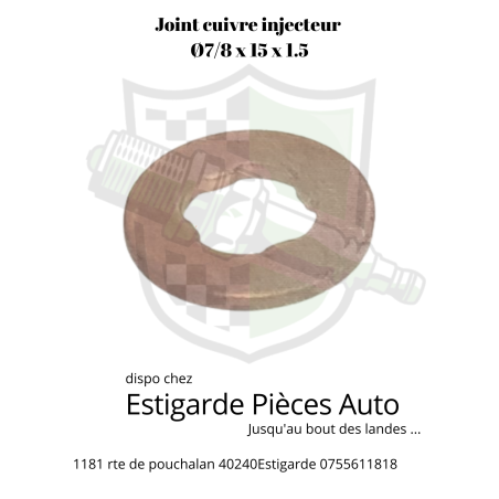 Joint cuivre d'injecteur  7 /8 x 15 x 1.5
