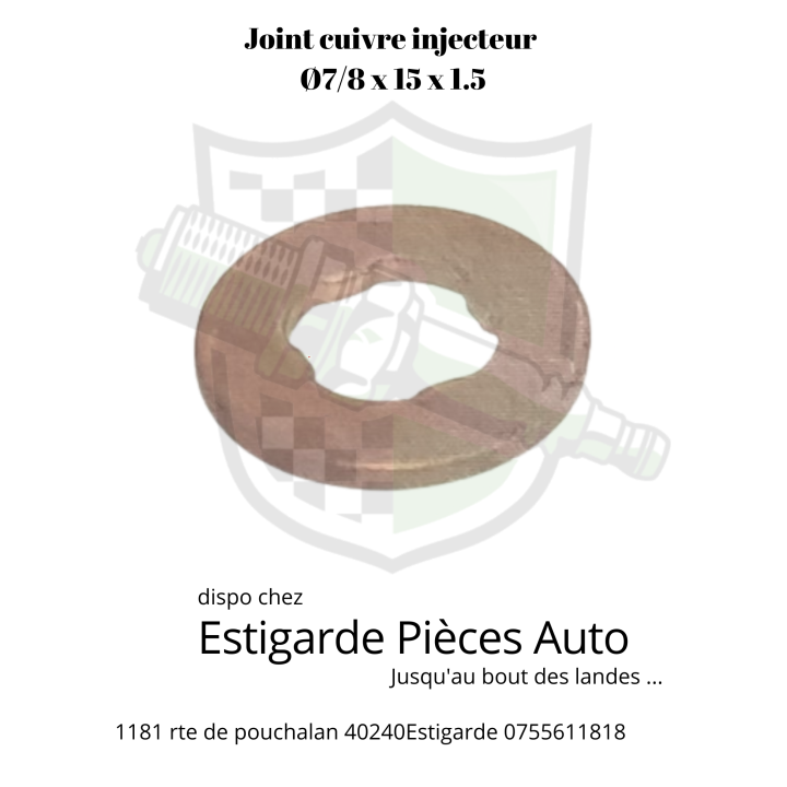 Joint cuivre d'injecteur  7 /8 x 15 x 1.5