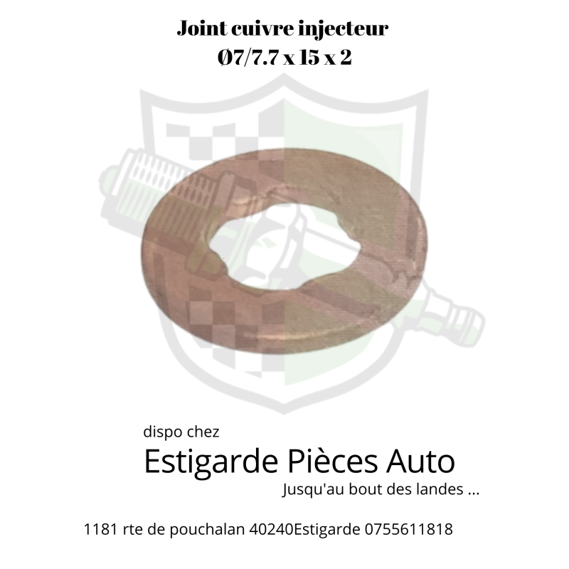 Joint cuivre d'injecteur  7 / 7.7 x 15 x 2
