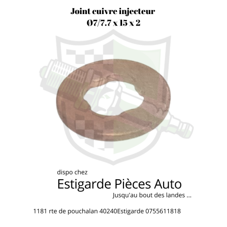 Joint cuivre d'injecteur  7 / 7.7 x 15 x 2