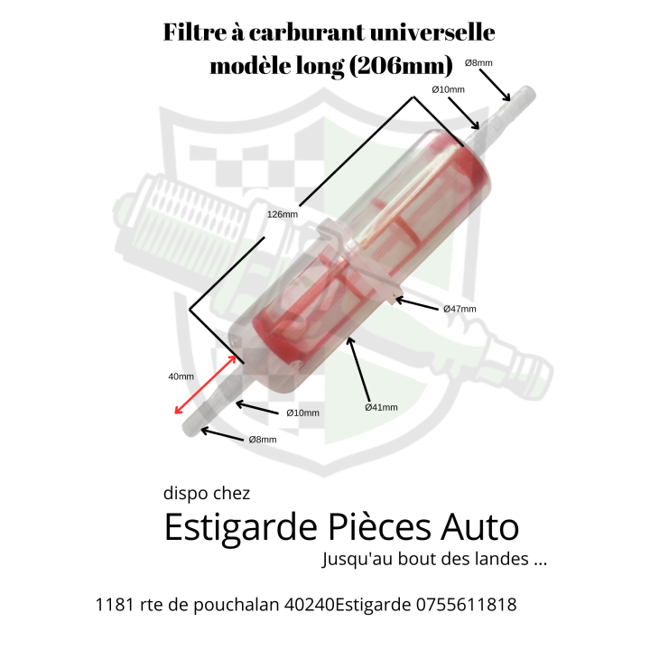 Filtre à carburant universelle modèle long