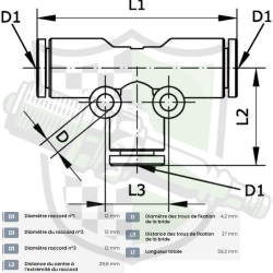 Raccord enfichable en T 12mm
