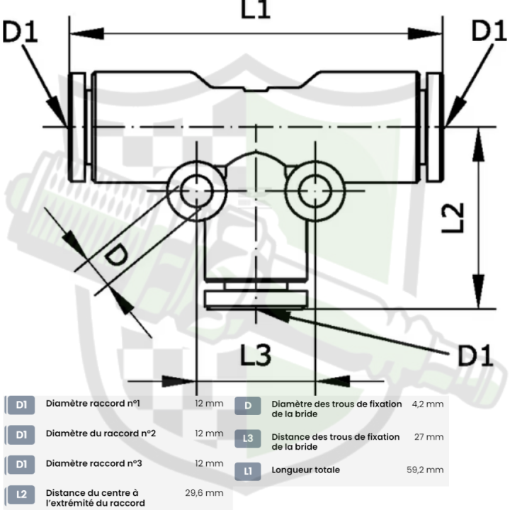 Raccord enfichable en T 12mm