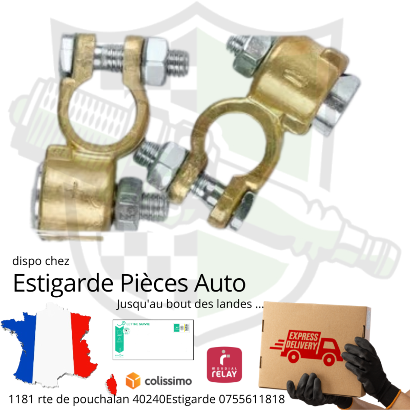 Kit 2 cosses de batterie double serrage laiton . ( + - ) 50 mm²