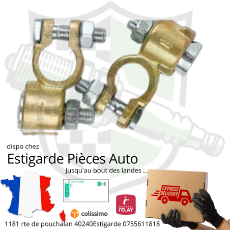 Kit 2 cosses de batterie double serrage laiton . ( + - ) 50 mm²
