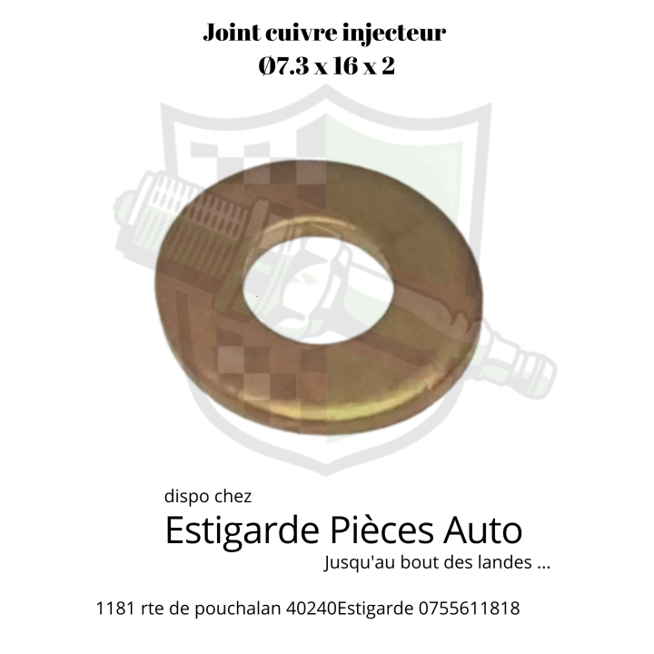Joint cuivre d'injecteur  7.3 x 16 x 2