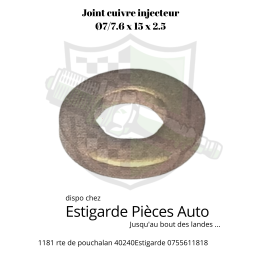Joint cuivre d'injecteur  7 /7.6 x 15 x 2.5