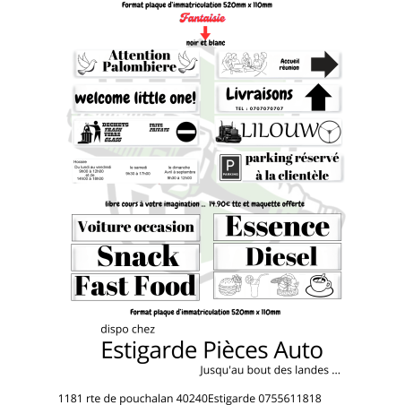 Plaque immatriculation alu plastifiée personnalisable fantaisie