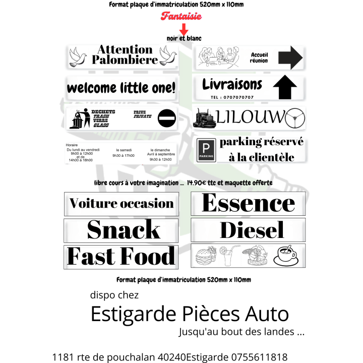 Plaque immatriculation alu plastifiée personnalisable fantaisie