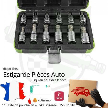 JEU DE DOUILLES 12 PIÈCES DE 1/2" - 12 PANS - CHROME