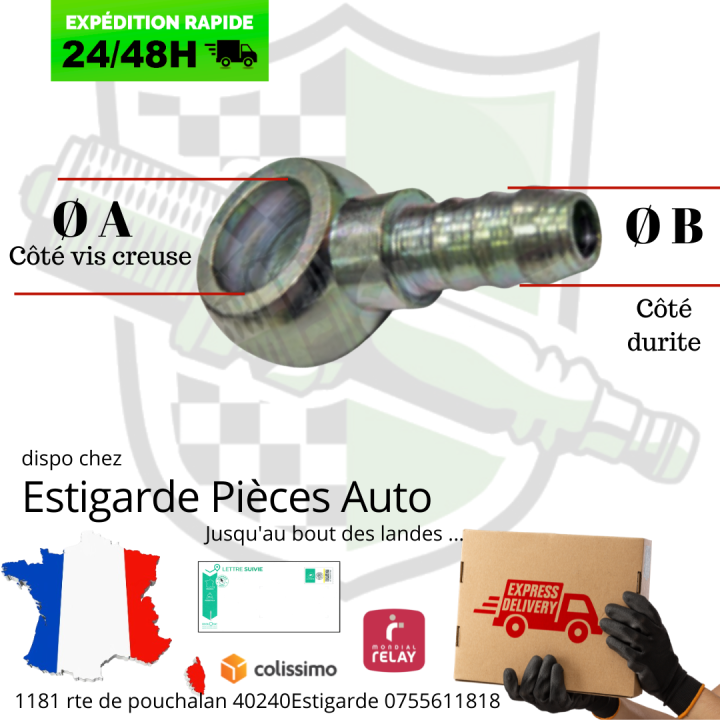 Raccord banjo tube 8mm et diamètre 14mm