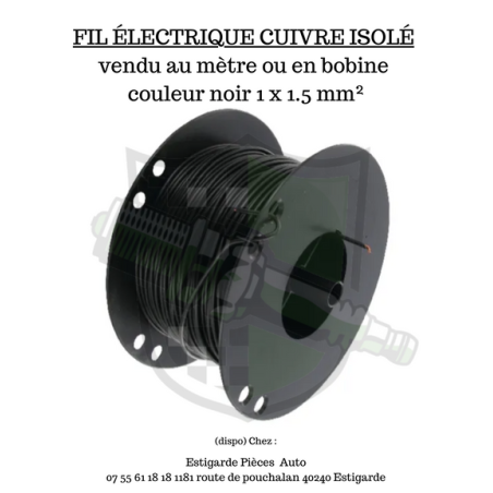Fil électrique cuivre isolé noir 1x1.5 mm² vente au mètre